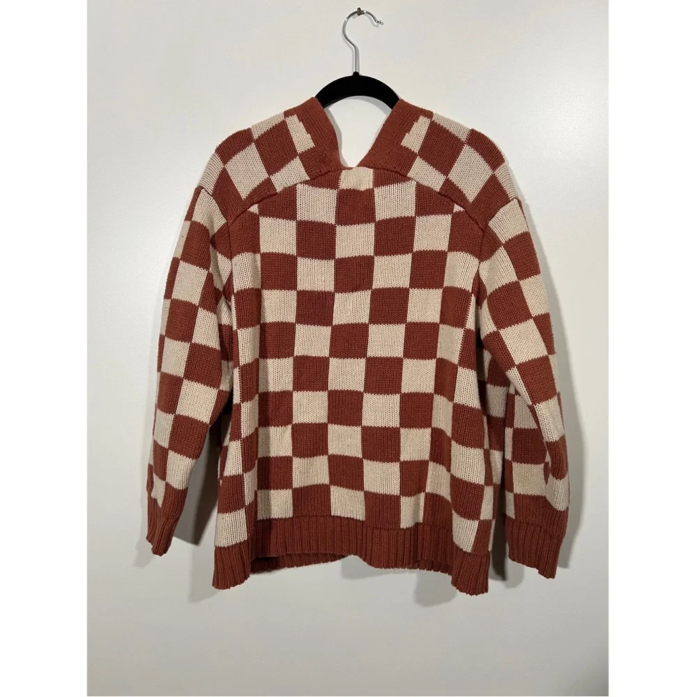 AE Checker Cardigan in Burnt Orange and Cream Size Medium Cotton Blend - Picture 4 of 10